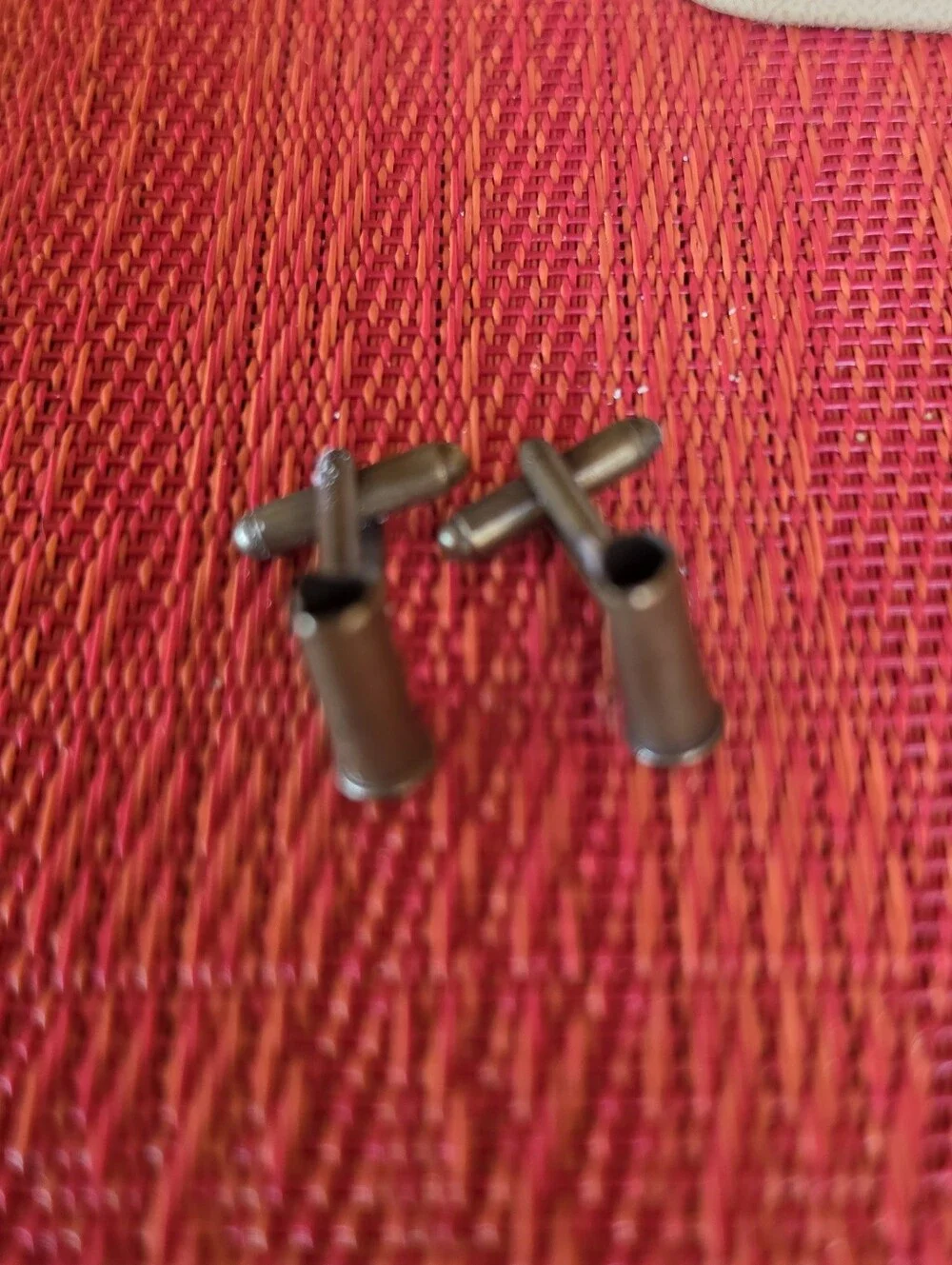 Vintage 22 Caliber Shell Simple Round-Top Metal Cufflinks - Bronze Tone EUC